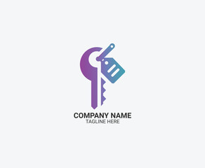 Creative real estate logo featuring a gradient key with an attached price tag