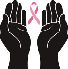 Obraz premium Breast Cancer Awareness Hands Holding Pink Ribbon Symbol Support and Hope Illustration