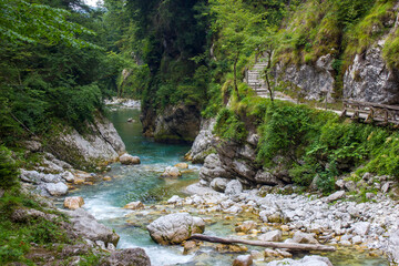 Tolminska Korita - mountain river Tolmika. Tolmin gorges, Triglav National Park, Slovenia