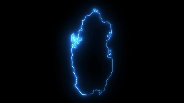 neon glowing Qatar map silhouette. Animated Qatar map icon with a glowing neon effect. Qatar glow map illustration.