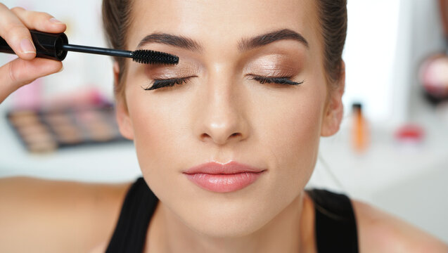 woman applying mascara - Powered by Adobe