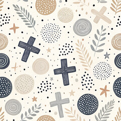 Abstract Seamless Pattern with Geometric Shapes and Botanical Elements in Neutral Colors seamless digital pattern new 2025 trendy