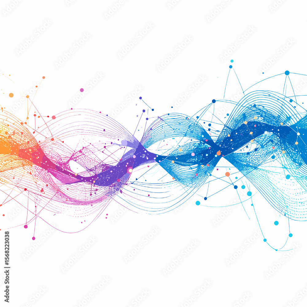 Poster vibrant abstract wave design with colorful dots and splashes on white background for modern artistic