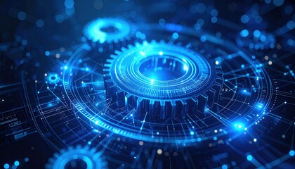 Futuristic Tech Gears: An illuminating display of intricate gears and circuitry, embodying the core of technological innovation and progress, captured in a vibrant, conceptual illustration.