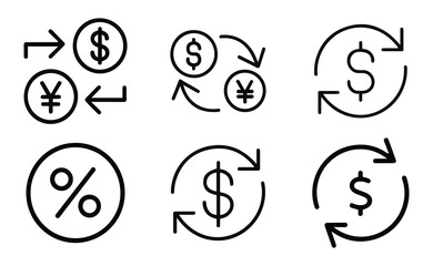 Currency Exchange and Financial Transactions Line Icons.