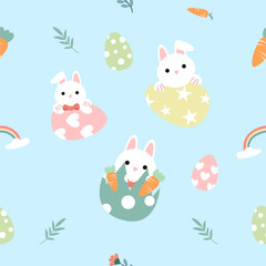 Seamless pattern with art design elements, and colorful Easter eggs.
