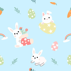 Seamless pattern with art design elements, and colorful Easter eggs.