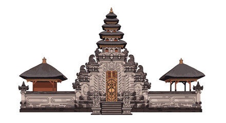 Obraz premium Balinese temple facade, intricate carvings, and tiered roof structure.