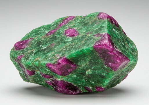 Rough ruby and zoisite crystal specimen with vibrant pink and green hues