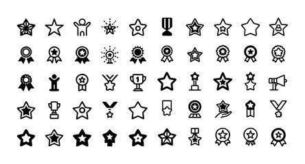 Benefit Line Icon Set – Editable Stroke Vector Icons of Reward, Bonus, Loyalty, Star, Winner, Award, Employee Benefits, Achievement, and More – Line Style HR, Incentive, and Recognition Icons
