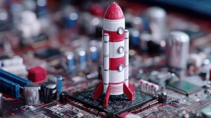 Rocket model on a computer circuit board