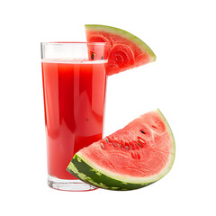 Refreshing watermelon juice in a tall glass with slices of fresh watermelon isolated on transparent background