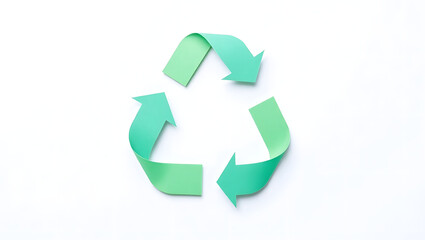 Obraz premium The Cycle of Renewal: An iconic recycling symbol in vibrant green, representing sustainability and environmental consciousness, the symbol appears in high angle shot