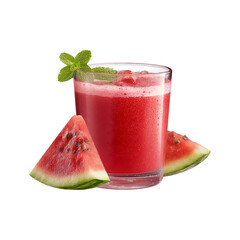 Refreshing watermelon juice with mint and slices in a glass isolated on transparent background