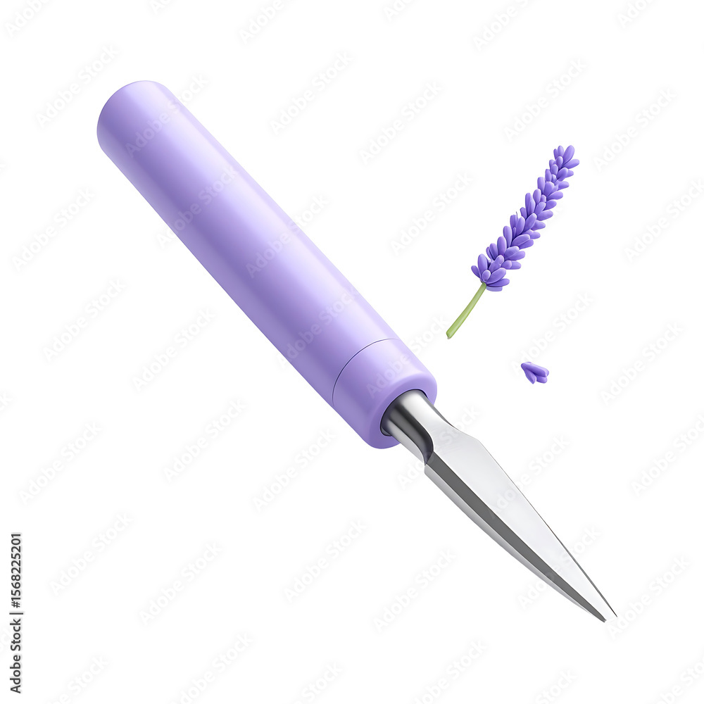 Poster lavender sculpture chisel icon with smooth pastel handle sharp end on transparent background