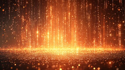 Dazzling golden light rain on a blurred surface