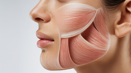 Anatomy of Facial Muscle: The intricate inner workings of the facial muscles are revealed in this side profile of a woman.