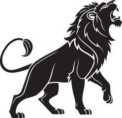 Obraz premium Powerful roaring lion silhouette in black and white great for emblem and symbol design