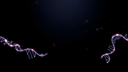 Glowing DNA Helix: Abstract representation of a DNA double helix glowing with vibrant light against a dark background. The image evokes the mystery and complexity of genetic code.