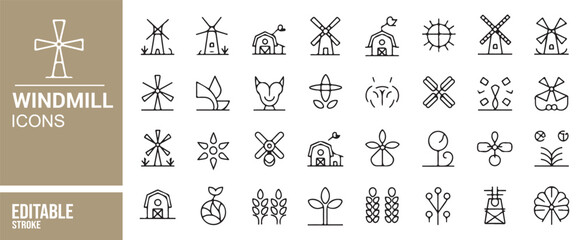 Vector Windmill Illustrations for Renewable Energy Graphics, Editable Format