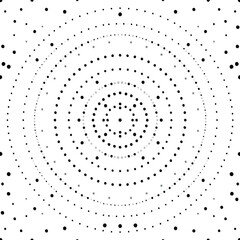 Black and gray dots arranged in concentric circles on a white background abstract