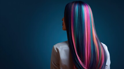 Woman with colorful hair in studio