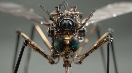 Steampunk insect sculpture with camera eye