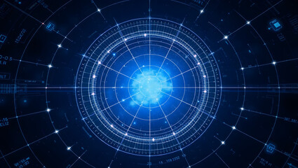 Fototapeta premium Digital Universe: A captivating digital abstract, featuring intricate concentric circles radiating outwards from a central point, evoking a sense of interconnectedness and cutting-edge innovation.
