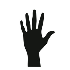 Obraz premium Black silhouette of a raised open hand with fingers spread wide white