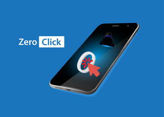 Smartphone with zero, cursor and hacker. mobile phone vulnerability and data security risks from remote, silent cyberattacks. 