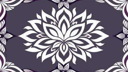 Obraz premium White and purple floral mandala pattern on dark purple background vector