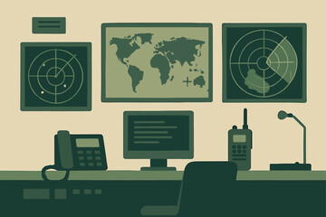 Military Command Center Displaying Surveillance Systems