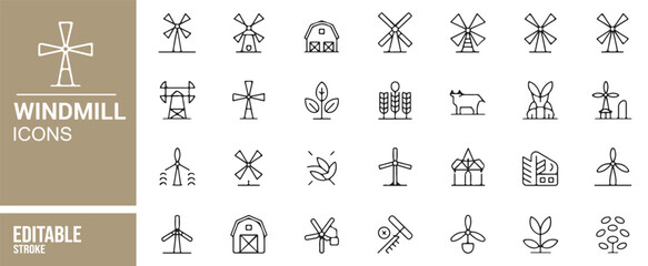 Vector Windmill Icons for Web Use, Editable and Minimalist Design