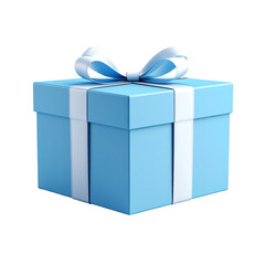 Light Blue Gift Box with Rounded Edges and Blank White Wrapping Band on Transparent Background