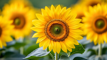 Obraz premium Close-up of several sunflowers in a field.