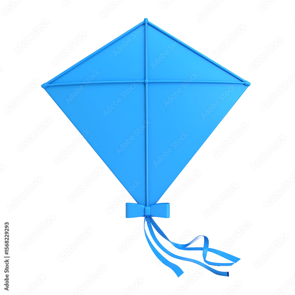 Poster light blue kite icon in 3d with soft bow tails floating on transparent background