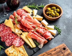 Argentinean Picada Board with Meats, Cheese, and Olives