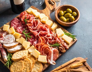 Argentinean Picada Board with Meats, Cheese, and Olives