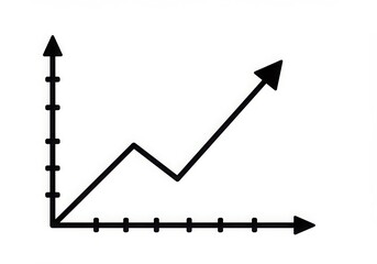 Black line graph showing upward trend with tick marks isolated on white background