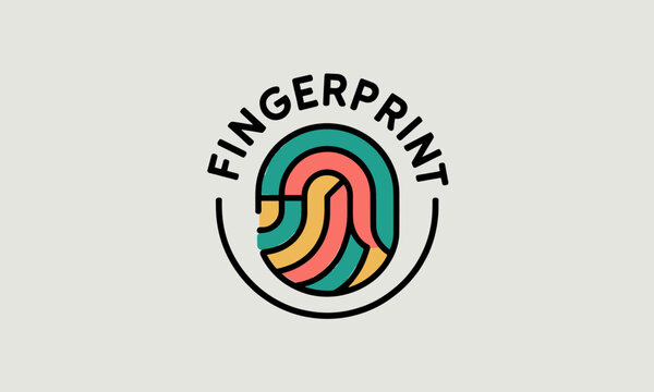 Stylized Fingerprint Logo with Teal, Coral, and Yellow Arcs and Bold Typography