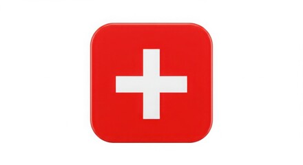 Obraz premium A 3d rendered swiss flag emblem with a white cross on a red background isolated on white background