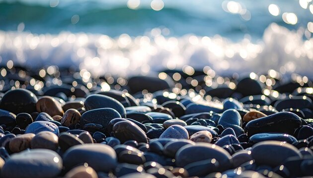 Close-up of smooth stones on beach