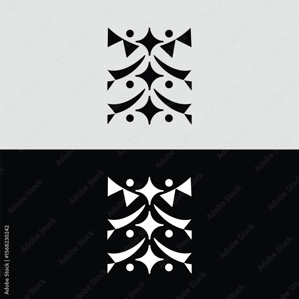 Poster an abstract black and white pattern features geometric shapes on a split background