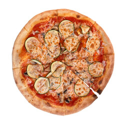 Vegetarian pizza with zucchini. Isolated on white background.