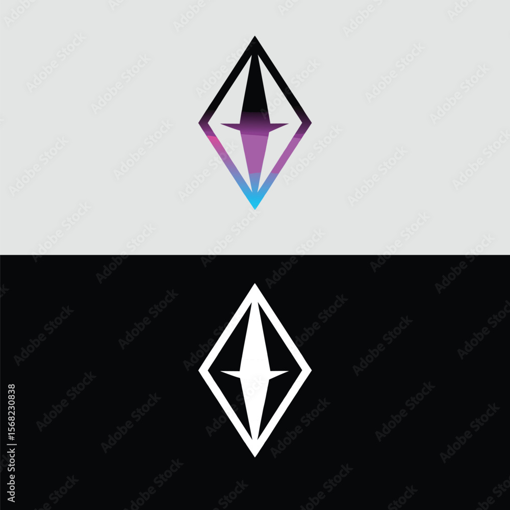 Poster a colorful abstract diamond logo design is isolated on a split background