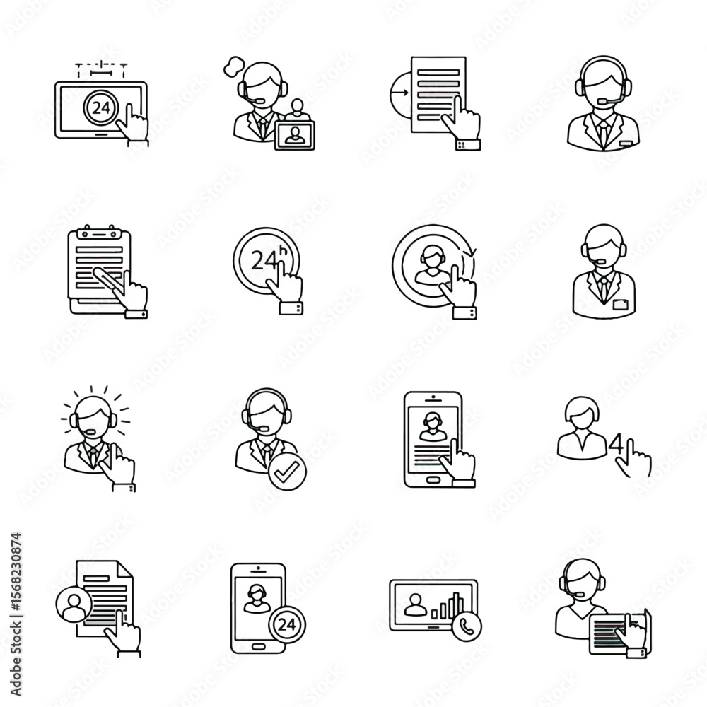 Poster customer service set of web icons in line style. help and support. support and service icons for web