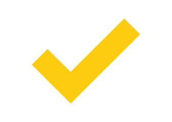 Bright yellow check mark symbol on a clean white background for approval or success