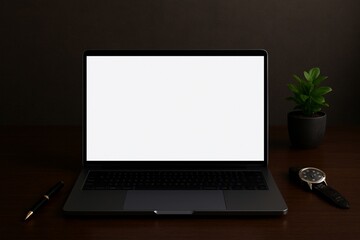 Fototapeta premium Dark Mode Laptop Mockup with White Screen – Clean Minimal Template for UI/UX Presentation, Web App Design, or Branding Display
