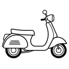 Classic italian style scooter outline drawing isolated on white background