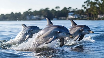 Two Striped Dolphins Leap From Ocean Waves